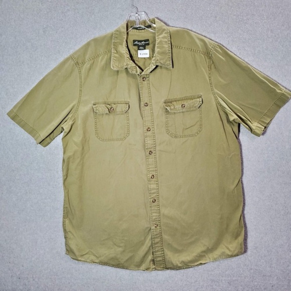 Eddie Bauer Men Button Up Shirt‎ XLT Green Classic Fit Cargo Pockets Collar